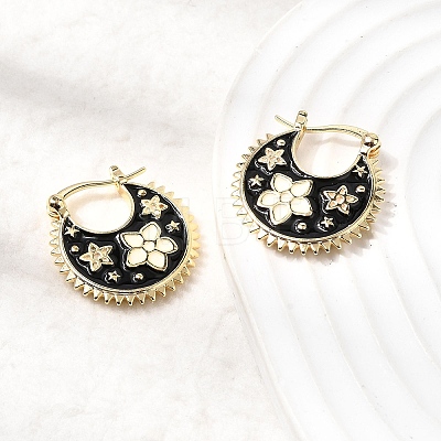 Flower Brass Enamel Hoop Earrings EJEW-Z157-02G-1