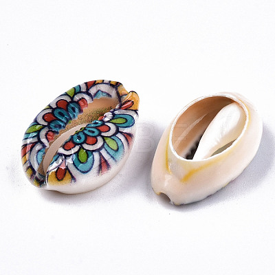 Printed Natural Cowrie Shell Beads SHEL-S266-19-1