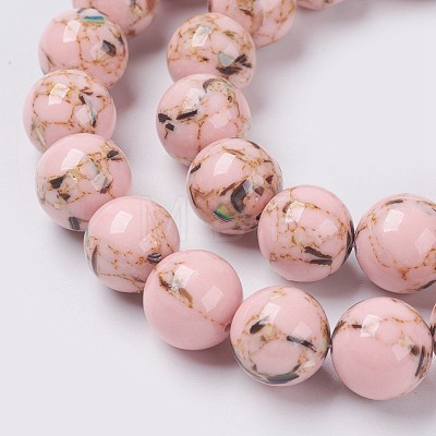 Sea Shell and Synthetic Turquoise Assembled Beads Strands G-G758-09-8mm-1
