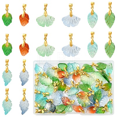 48Pcs 8 Styles Glass Pendants PALLOY-YW00220-1