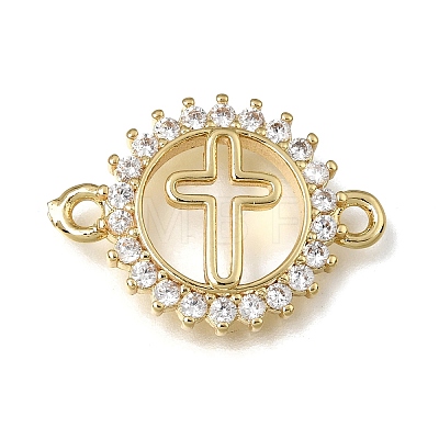 Brass Pave Clear Cubic Zirconia Ring Connector Charms KK-E802-10G-A-1
