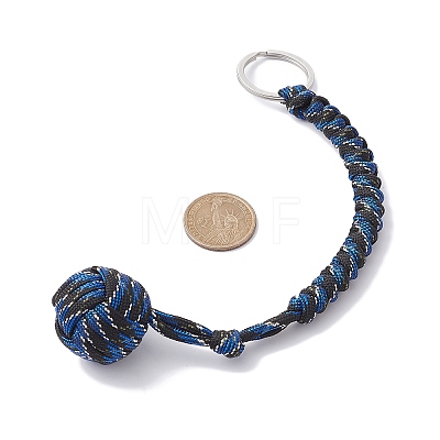 Polyester & Spandex Cord Ropes Braided Wood Ball Keychain KEYC-JKC00589-02-1