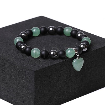Natual Black Obsidian & Synthetic Non-magnetic Hematite & Natural Green Aventurine Beads Charm Bracelets AC2290-5-1