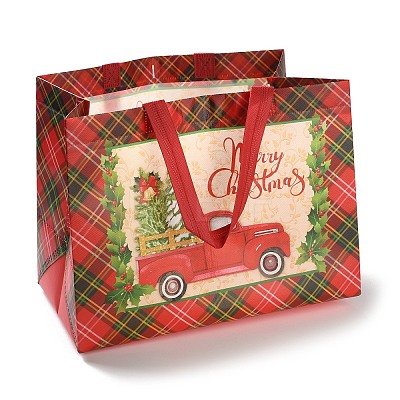 Christmas Theme Tartan Non-woven Fabric Gift Tote Bags with Handle ABAG-G017-01B-1