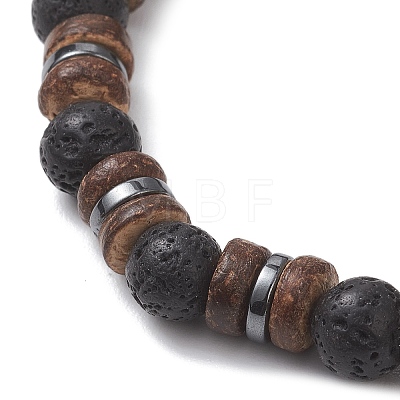 2Pcs Adjustable Natural Coconut & Lava Rock & Synthetic Lava Rock Beads Stretch Bracelets BJEW-JB13285-1