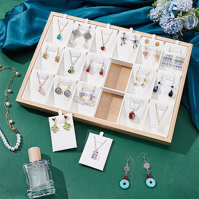 18 Grids Bamboo Pendant Display Trays with PU Imitation Leather Display Cards ODIS-WH0086-091B-02-1