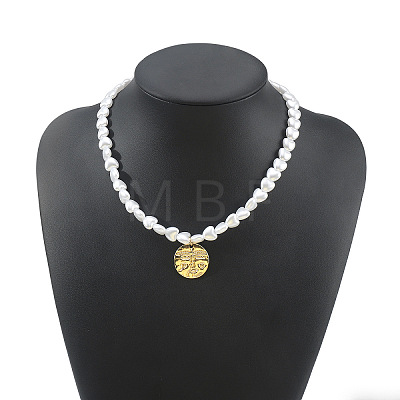 Alloy Textured Pendant White Plastic Pearl Heart Beaded Necklaces WGD8EA0-04-1