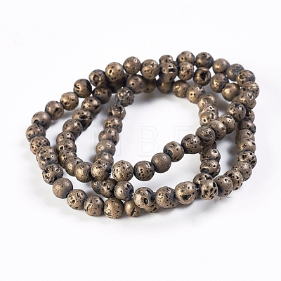 Vacuum Plating Electroplated Natural Lava Rock Bead Strands G-P363-A06-1