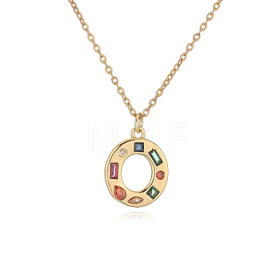 Brass Pave Colorful Cubic Zirconia Initial Pendant Necklaces for Women FS-WG02860-15-1