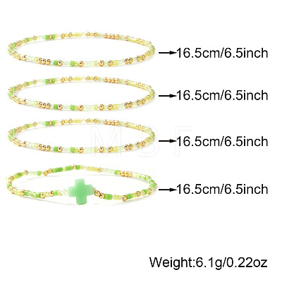 4Pcs Bohemian Summer Cross & Glass Seed Bead Beaded Stretch Bracelet Sets BE5944-1-1