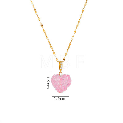 Druzy Glass Heart Pendant 304 Stainless Steel Dapped Chain Necklaces for Women WGB914E-04-1