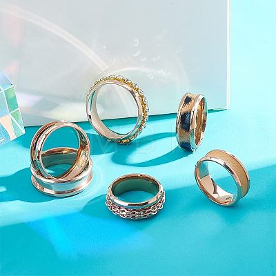 Unicraftale 16pcs 8 Style 201 Stainless Steel Grooved Finger Ring Settings RJEW-UN0001-28-1