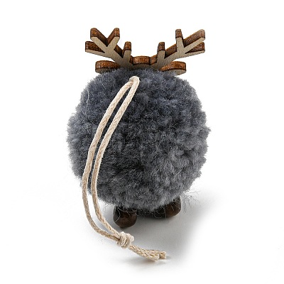 Christmas Themed Plush & Wood Deer Ball Pendant Decoration HJEW-E008-01C-1