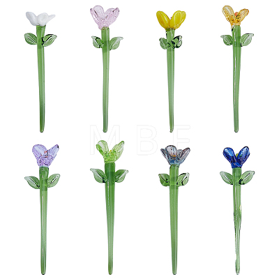 8Pcs 8 Colors Handmade Lampwork Flower Display Decorations AJEW-FH0008-74-1