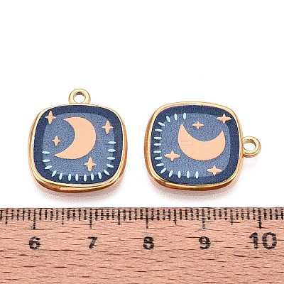 Printed Style 304 Stainless Steel Square Pendants STAS-T071-25D-G-1