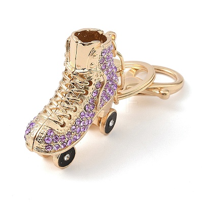 Golden Zinc Alloy with Rhinestone Ice Skates Keychain DIY-B075-01G-02-1