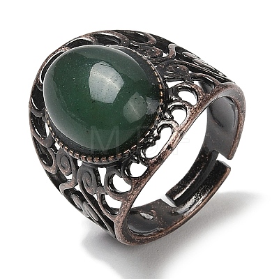 Natural Green Aventurine Oval Adjustable Rings RJEW-K271-06R-18-1