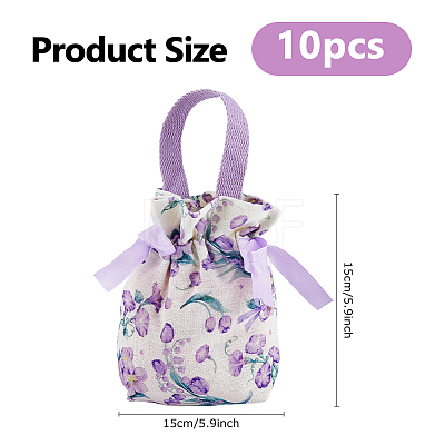10Pcs Cloth Flower Print Drawstring Pouches ABAG-DC0001-09A-1