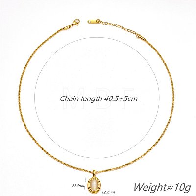 304 Stainless Steel with Cat Eye Oval Pendant Rope Chain Necklaces for Women FS-WG728AB-01-1