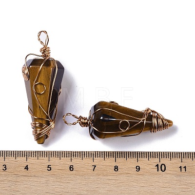 Natural Tiger Eye Copper Wire Wrapped Big Pendants G-B073-02RG-01-1