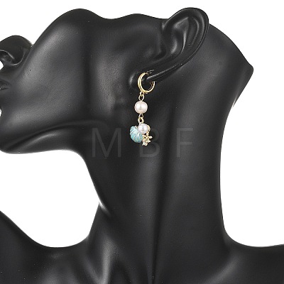 Natural Cultured Freshwater Pearl & Brass Enamel Hoop Dangle Earrings for Women EJEW-JE07268-02-1