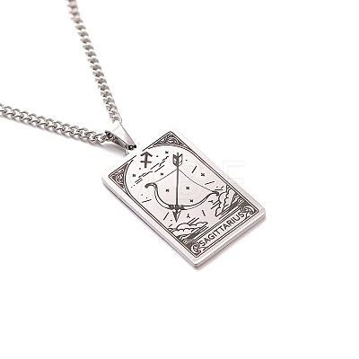 304 Stainless Steel Curb Chain Rectangle with Constellation Pendant Necklaces PW-WG0F5D0-25-1