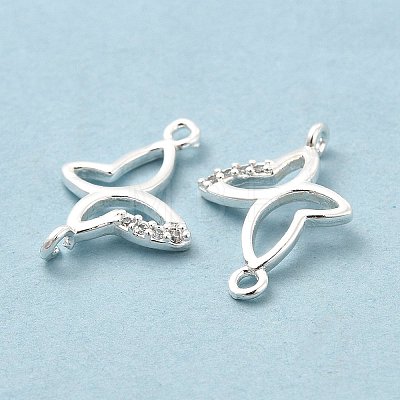 Rack Plating Brass Micro Pave Clear Cubic Zirconia Connector Charms KK-E081-04S-1
