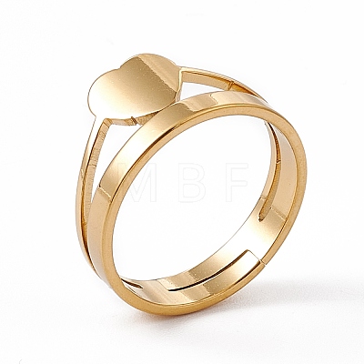 Ion Plating(IP) 201 Stainless Steel Heart Adjustable Ring for Women RJEW-K238-04G-1