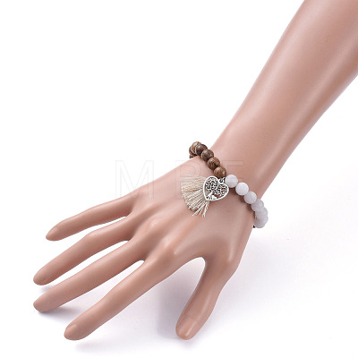 Natural White Jade(Dyed) Beads Stretch Charm Bracelets BJEW-JB05275-01-1