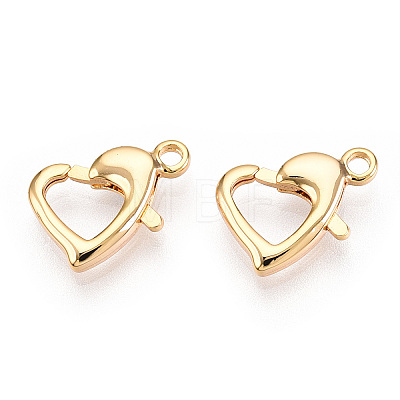 Brass Heart Lobster Claw Clasps X-KK-N254-16G-1