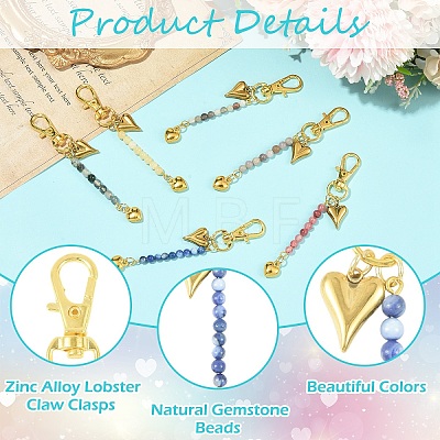 6Pcs Natural Gemstone & Alloy Pendant Decorations HJEW-YW00329-1