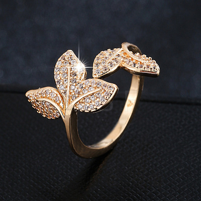 Brass Micro Pave Clear Cubic Zirconia Cuff Open Rings WG28CF9-01-1