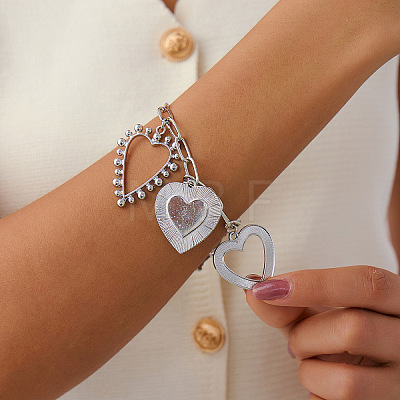 Boho Alloy & Iron & Rhinestone Big Heart Multi-Charm Bracelets for Women WG8B8EA-07-1