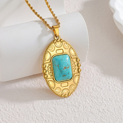Boho 304 Stainless Steel Synthetic Turquoise Pendant Necklaces for Women WG99EC3-01-1