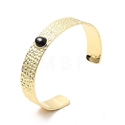 Black Cubic Zirconia Oval Open Cuff Bangle BJEW-J165-02G-1