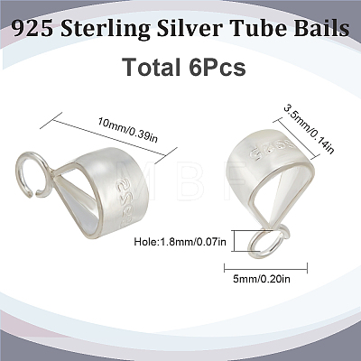 6Pcs 925 Sterling Silver Tube Bails STER-SC0001-19S-1