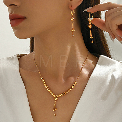 Vintage Brass Round Beaded Tassel Necklace & Earrings for Women KK0094-1