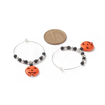 Halloween Theme Synthetic Turquoise Pumpkin Pendant Hoop Earring EJEW-JE05171-1