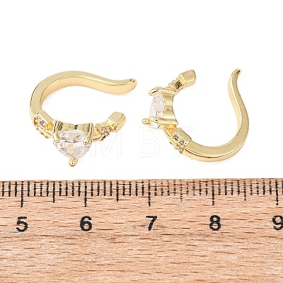 Heart Brass Micro Pave Clear Cubic Zirconia Cuff Earrings EJEW-H178-02G-1