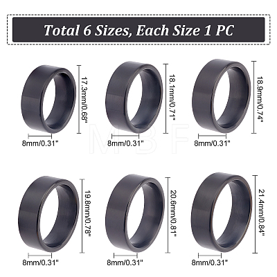 Unicraftale 6Pcs 6 Size Ion Plating(IP) 304 Stainless Steel Plain Band Finger Ring for Men Women RJEW-UN0001-25-1