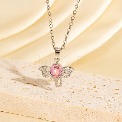 Brass Pave Pink Cubic Zirconia Pendant Necklaces for Women WG89B22-01-1