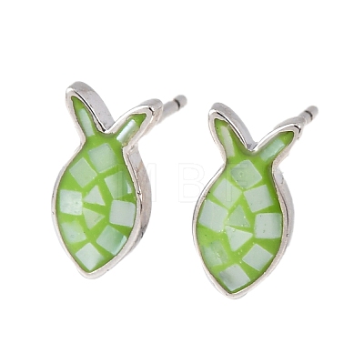 Brass Enamel Fish Stud Earrings EJEW-I322-07P-1