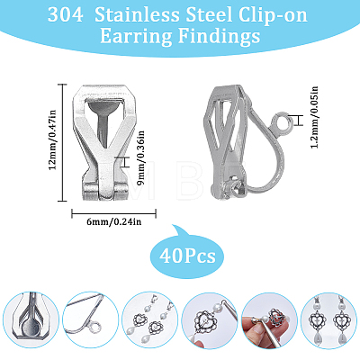 40Pcs 304 Stainless Steel Clip-on Earring Findings STAS-SC0005-84P-1