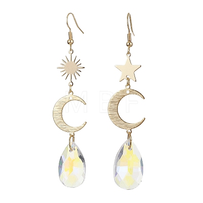 Moon & Star & Sun Brass Asymmetrical Earrings EJEW-JE05458-1