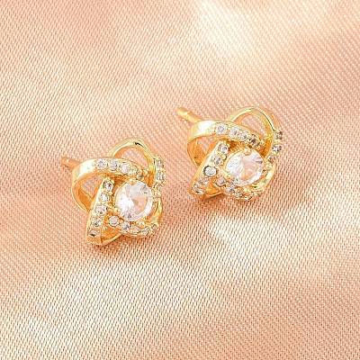 Brass Micro Pave Cubic Zirconia Stud Earrings for Women KK-A305-10G-04-1