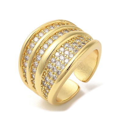 Brass Micro Pave Cubic Zirconia Open Cuff Rings RJEW-U008-44G-1