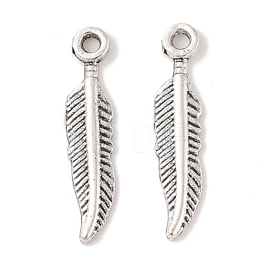 Tibetan Style Alloy Feather Pendants TIBEP-24166-AS-RS-1