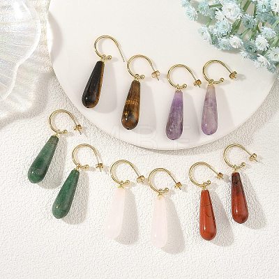 Natural Green Aventurine/Rose Quartz/Amethyst/Agate/Tiger Eye Dangle Earrings EJEW-JE07331-1