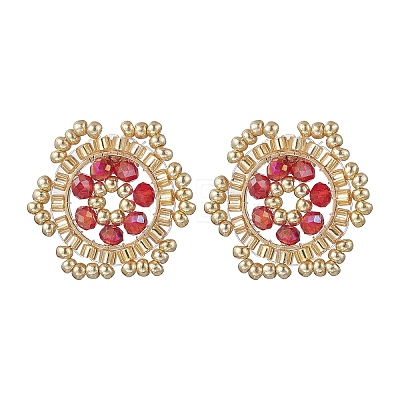 Flower Glass Seed Bead Stud Earrings EJEW-MZ00668-1
