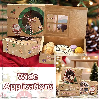 12 pcs 4 Styles Christmas Theme Kraft Paper Gingerbread Candy Boxes with PET Window ST-CJ0010-15-1